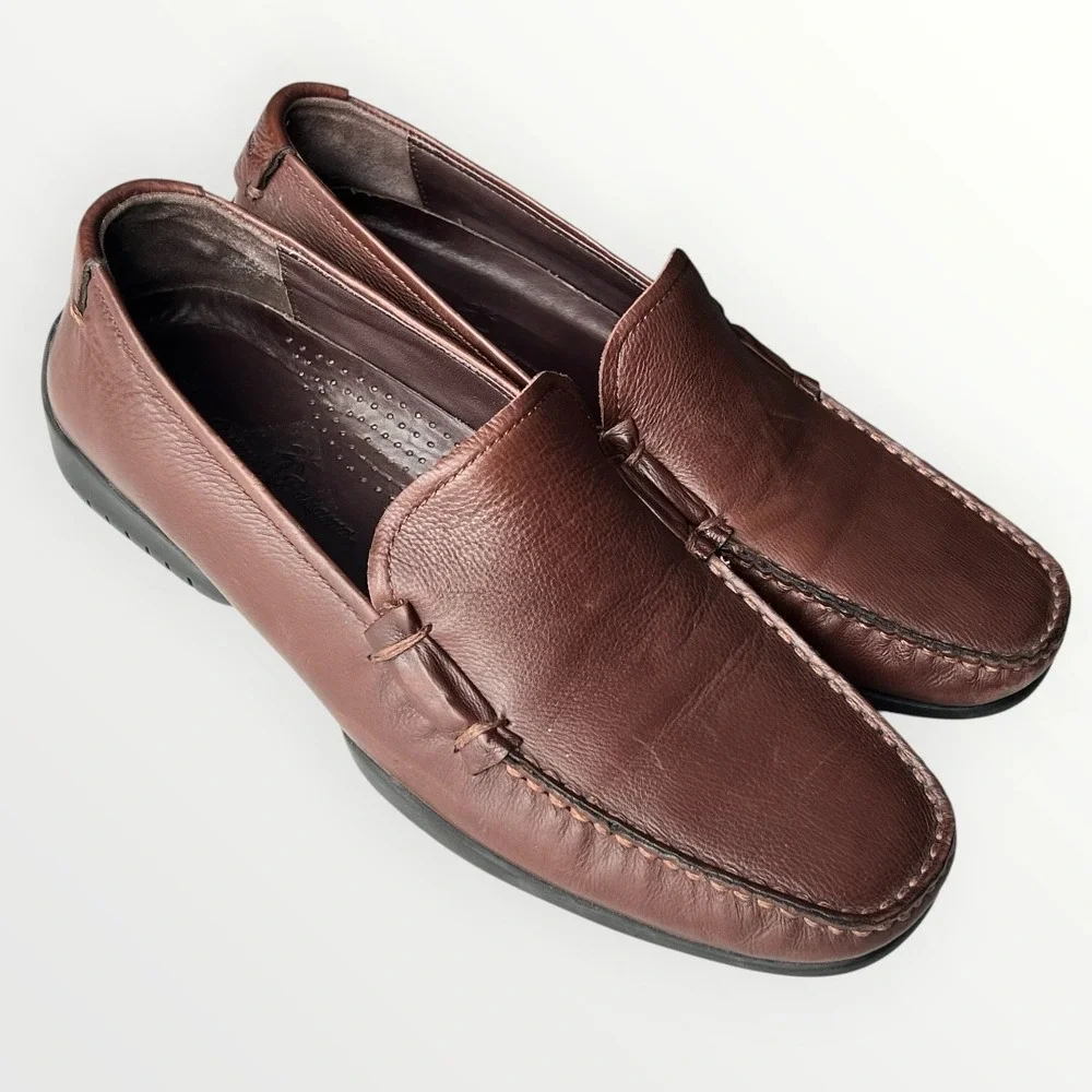 Tommy Bahama Men’s Brown Leather‎ Slip-On Driving Loafers Moc Toe Size 9 D